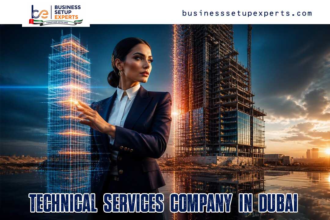 Businesswoman in a navy suit stands before a construction site with holographic blueprints at sunset, Dubai.